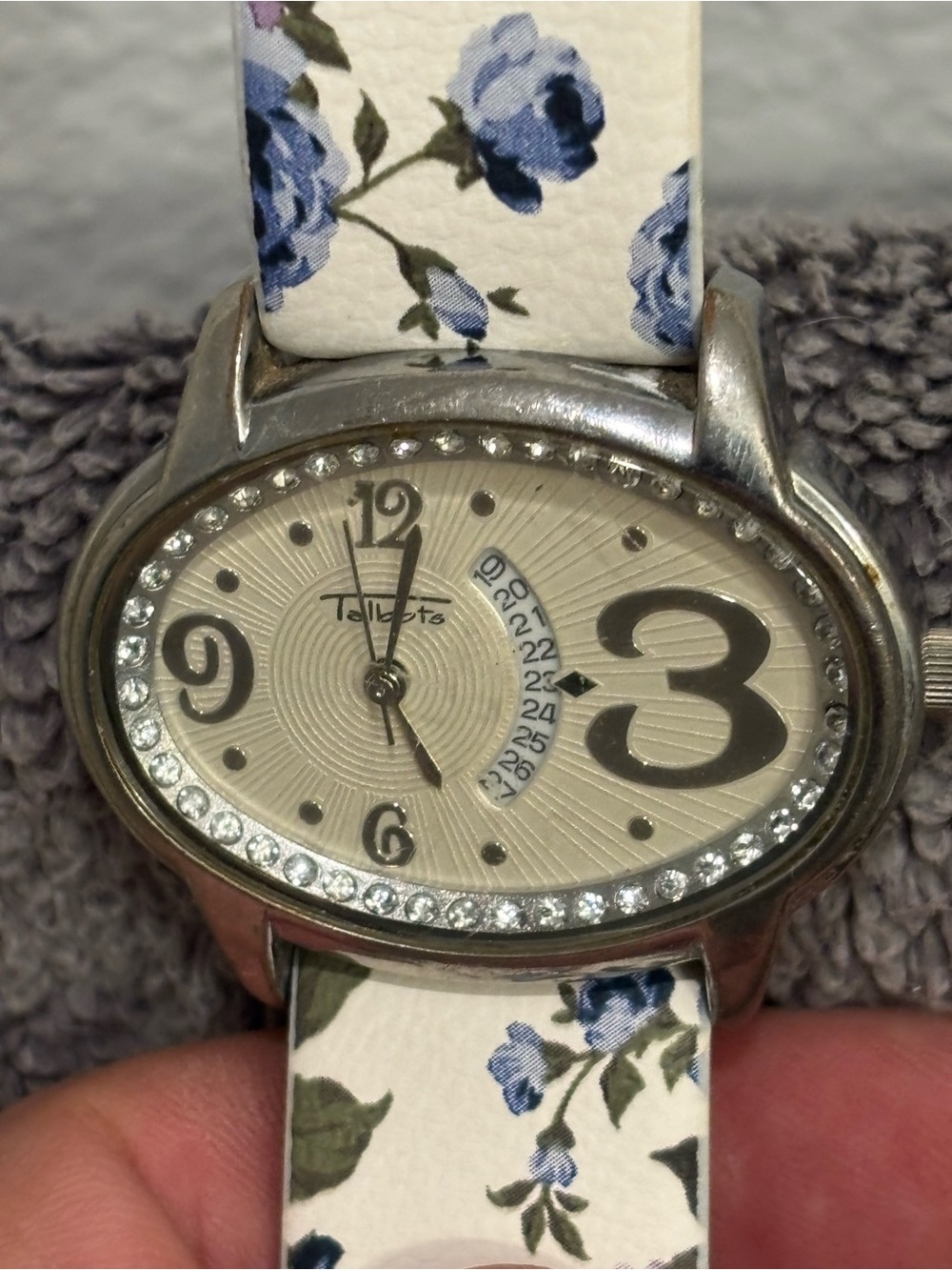 Talbots Cream Dial Women's Watch with Blue Floral Strap